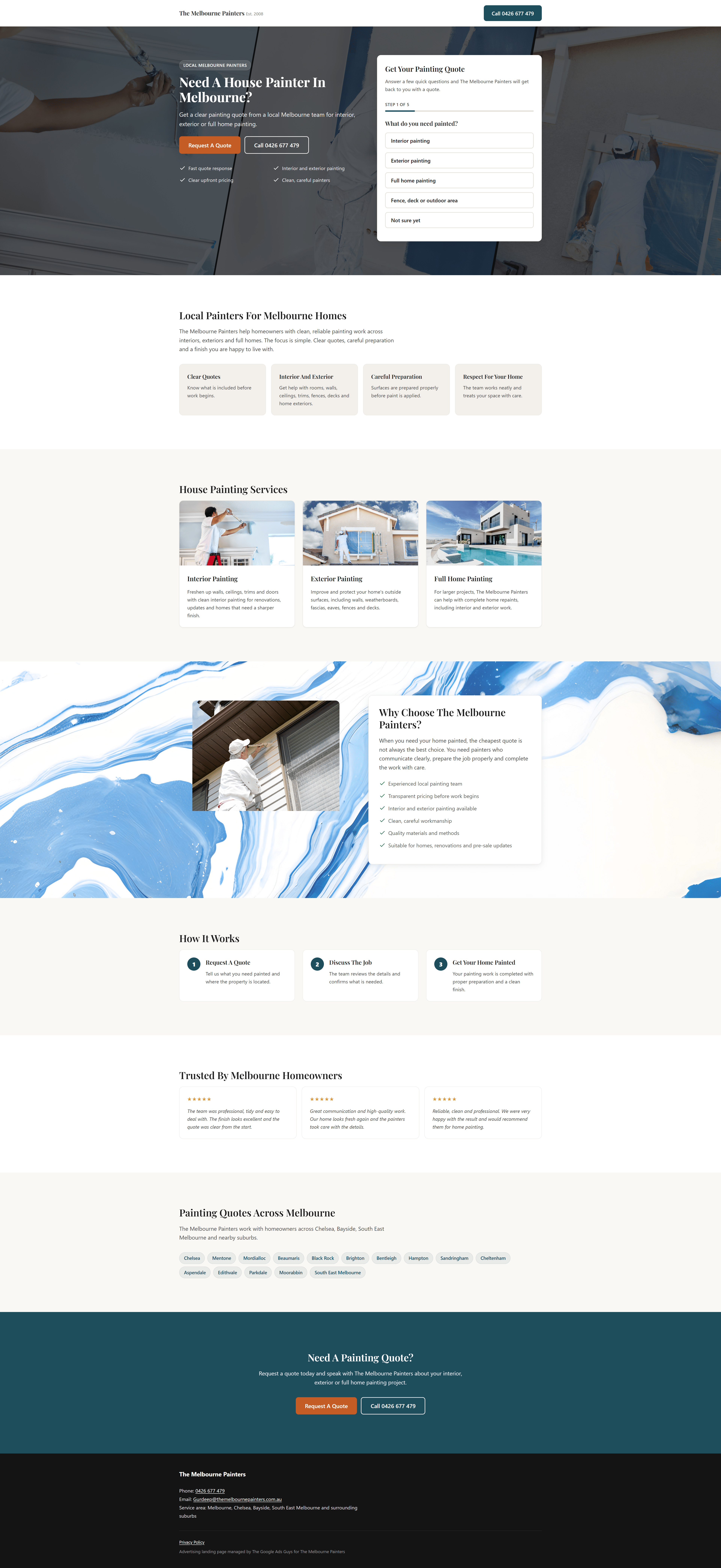 One page website design for The Melbourne Painters