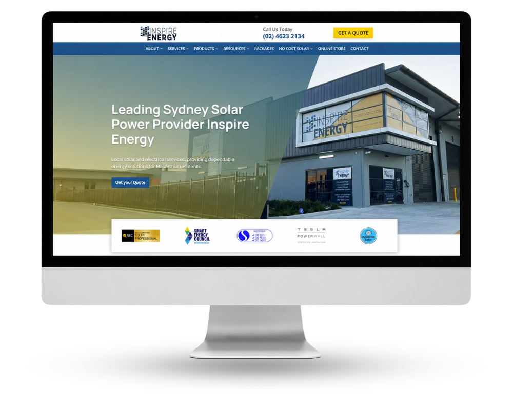 Custom website design shown on a desktop monitor mockup
