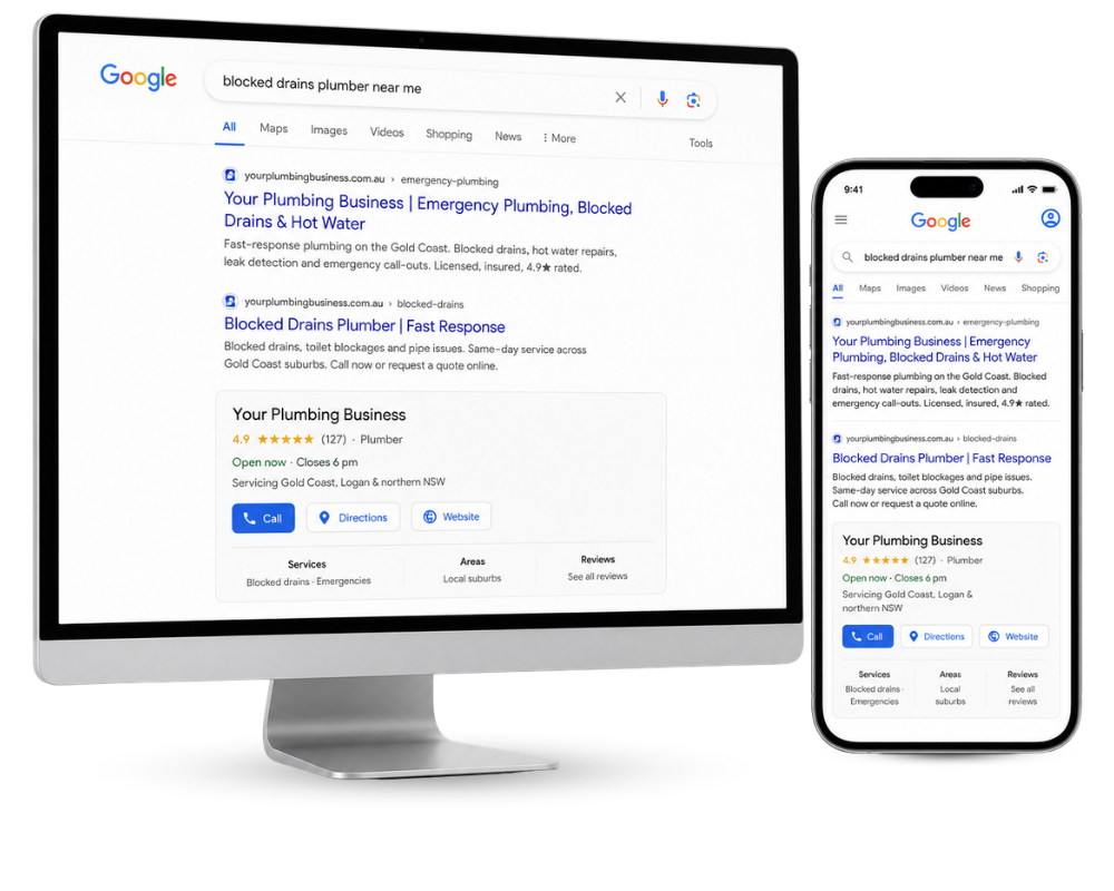 Google search results shown on desktop and mobile