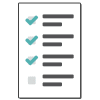 A checklist with three checked boxes next to dark horizontal lines and one empty checkbox at the bottom, all on a white sheet of paper.