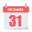 Illustration of a calendar page displaying December 31 in bold red numbers and letters, indicating the last day of the year.