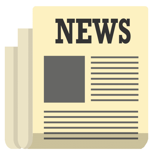 Illustration of a newspaper with the word “NEWS” at the top, a large black square representing an image, and several horizontal lines below it symbolizing text articles.